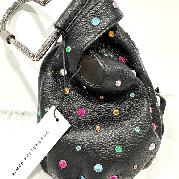 NWT Aimee Kestenberg All My Heart Black Leather Rainbow Rhinestone Heart Bag - Picture 2 of 8